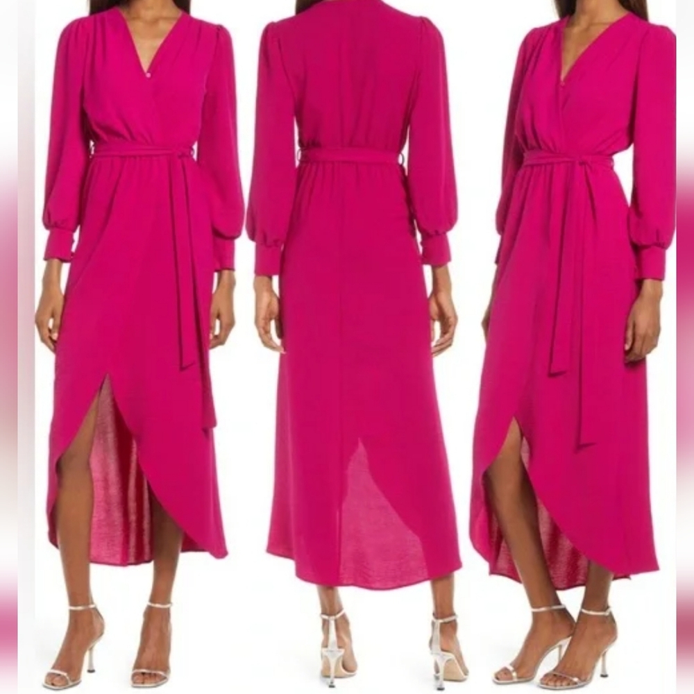 NWT Fraiche by J Size Medium Pink V-neckline Faux Wrap Dress